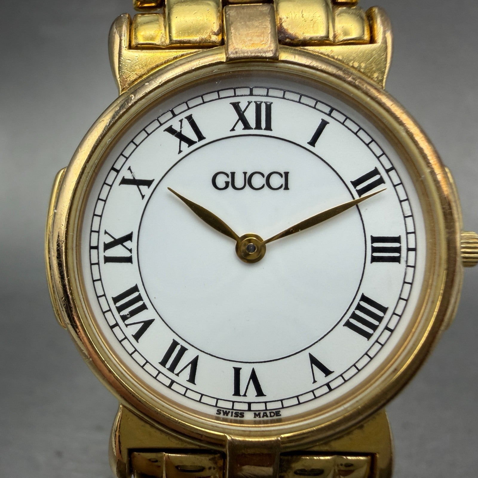Gucci 3400M Watch Unisex 31mm White Dial Gold Plated Round New Battery VTG1