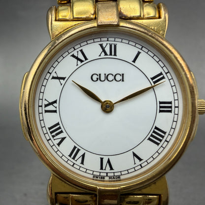 Gucci 3400M Watch Unisex 31mm White Dial Gold Plated Round New Battery VTG1
