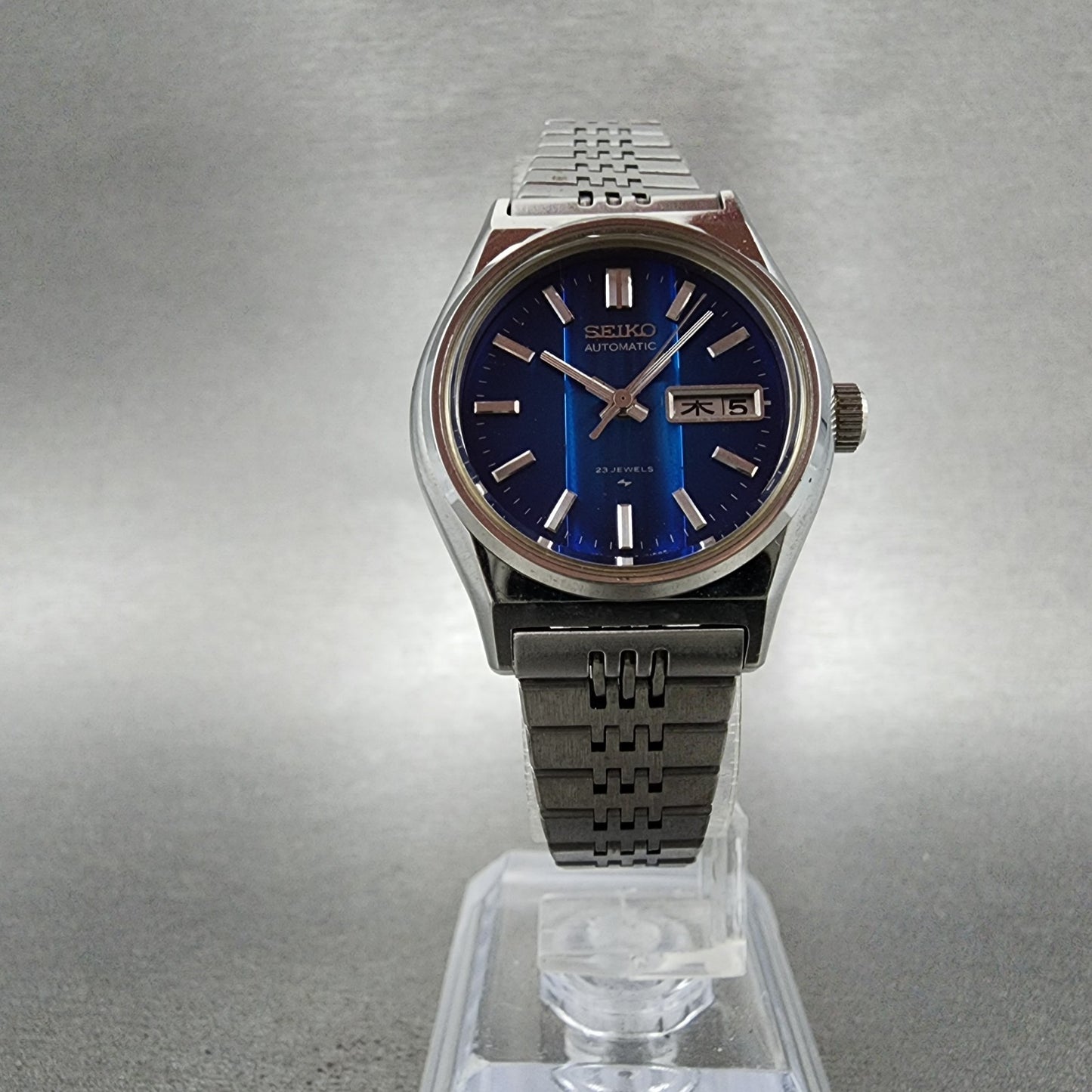 Seiko Automatic Watch Women 27mm Blue Dial Silver Tone Daydate Round READ!!!!5