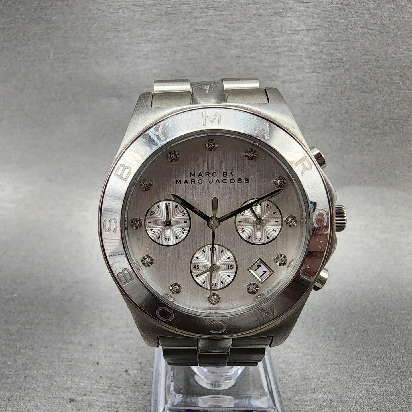 Marc Jacobs Blade Chronograph Watch Women 39mm Silver Dial Steel Date New Batt0