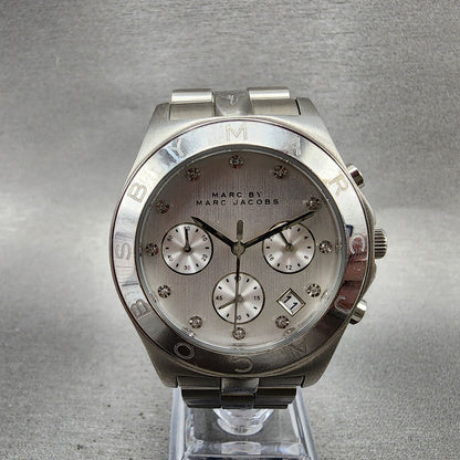 Marc Jacobs Blade Chronograph Watch Women 39mm Silver Dial Steel Date New Batt0