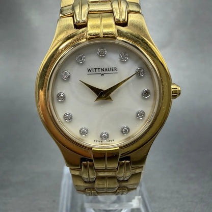 Wittnauer Watch Women 25mm MOP Dial Gold Tone Round Crystals 11P06 New Battery0