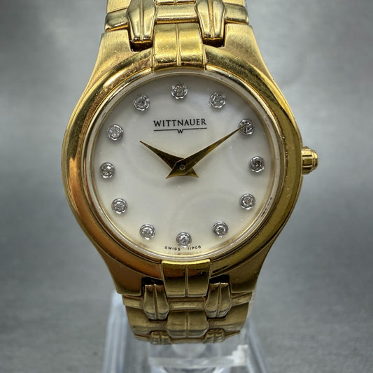 Wittnauer Watch Women 25mm MOP Dial Gold Tone Round Crystals 11P06 New Battery0
