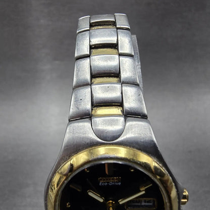 Citizen Eco-Drive Watch Women 25mm Black Dial Two Tone Daydate E001-K17578 Runs4