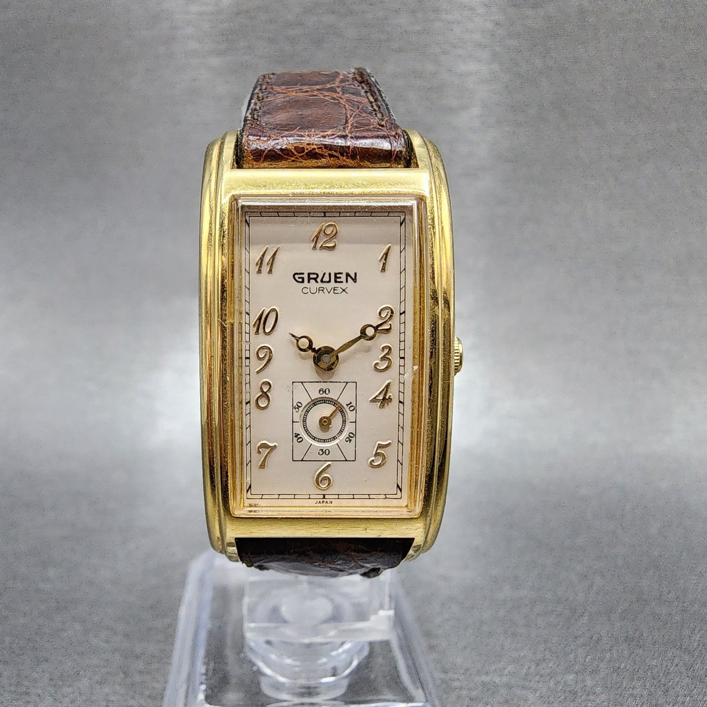 Gruen Curvex Tank Watch Women 20mm Cream Dial Gold Tone Rectangle New Battery0