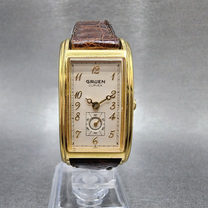 Gruen Curvex Tank Watch Women 20mm Cream Dial Gold Tone Rectangle New Battery0
