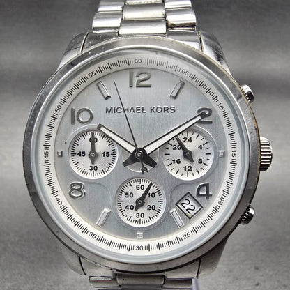 Michael Kors Runway Chronograph Watch Men 38mm Silver Dial Date MK5076 New Batt1