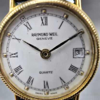 Raymond Weil Watch Women 23mm White Dial Gold Plated Date Round 5314 New Batt JH1