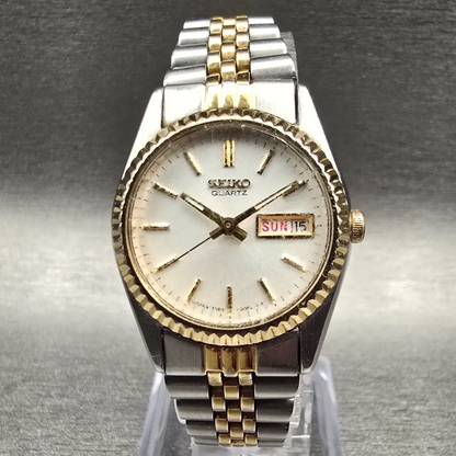 Seiko Watch Women 23mm Silver Dial Two Tone Daydate Round 7N83-0049 New Battery0