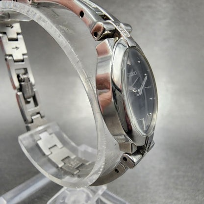 Seiko Watch Women 17mm Black Dial Silver Tone Diamond Accents 1N000KG0 New Batt3