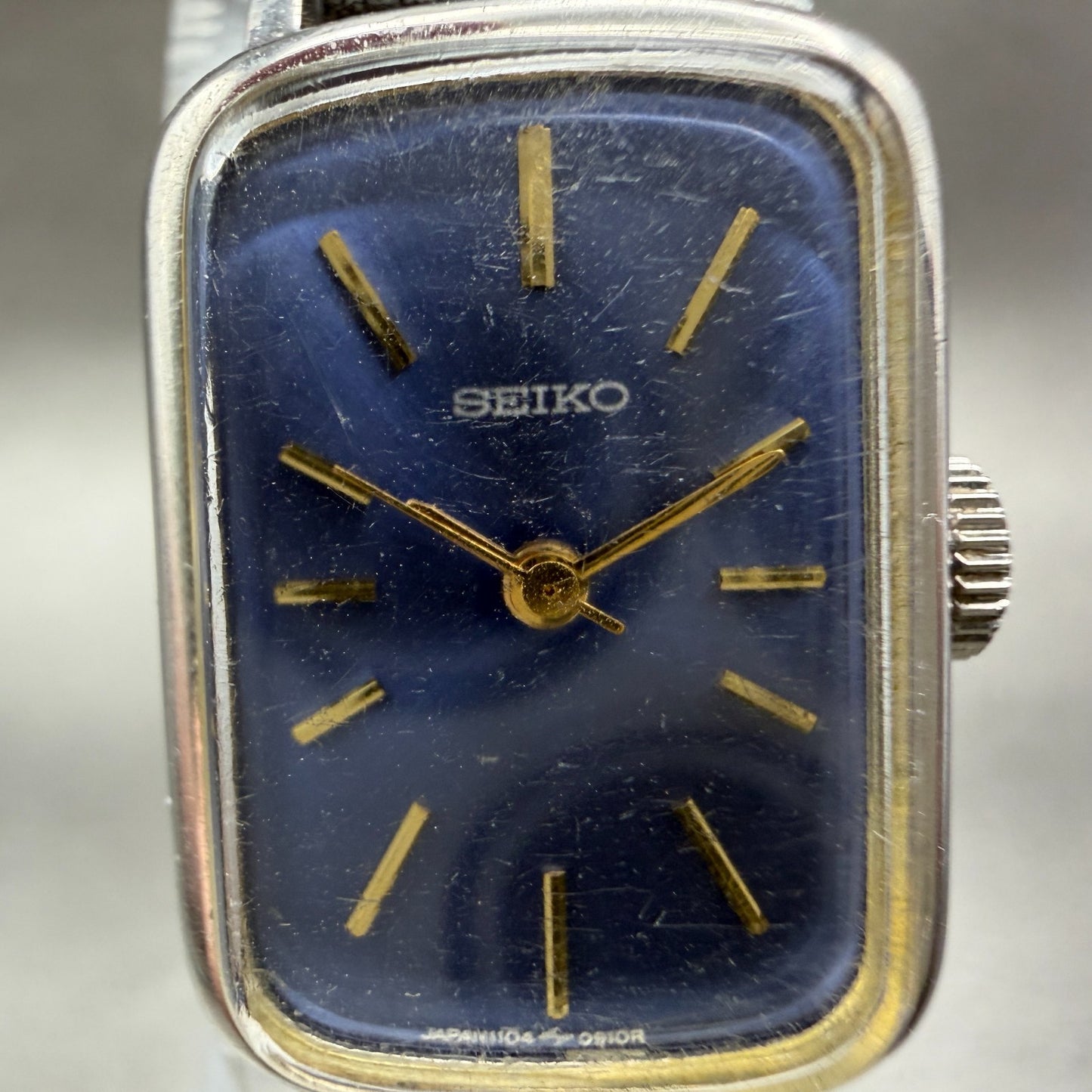 Seiko Tank Watch Women 16mm Blue Dial Silver Tone Rectangle Manual 11043419 Run1