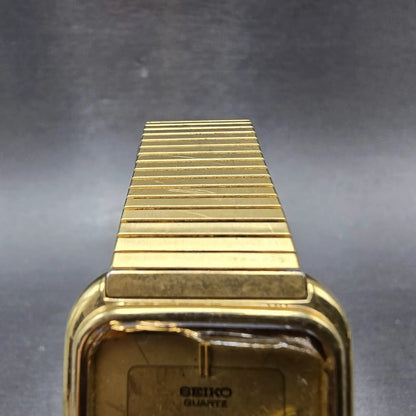 Seiko Tank Watch Men 25mm Champagne Dial Gold Tone Rectangle 6530-5479 PARTS VTG5
