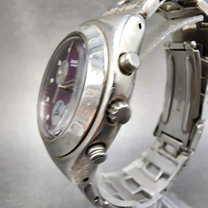 Swatch Chronograph Watch Men 35mm Purple Dial Silver Tone YMS105G New Battery2