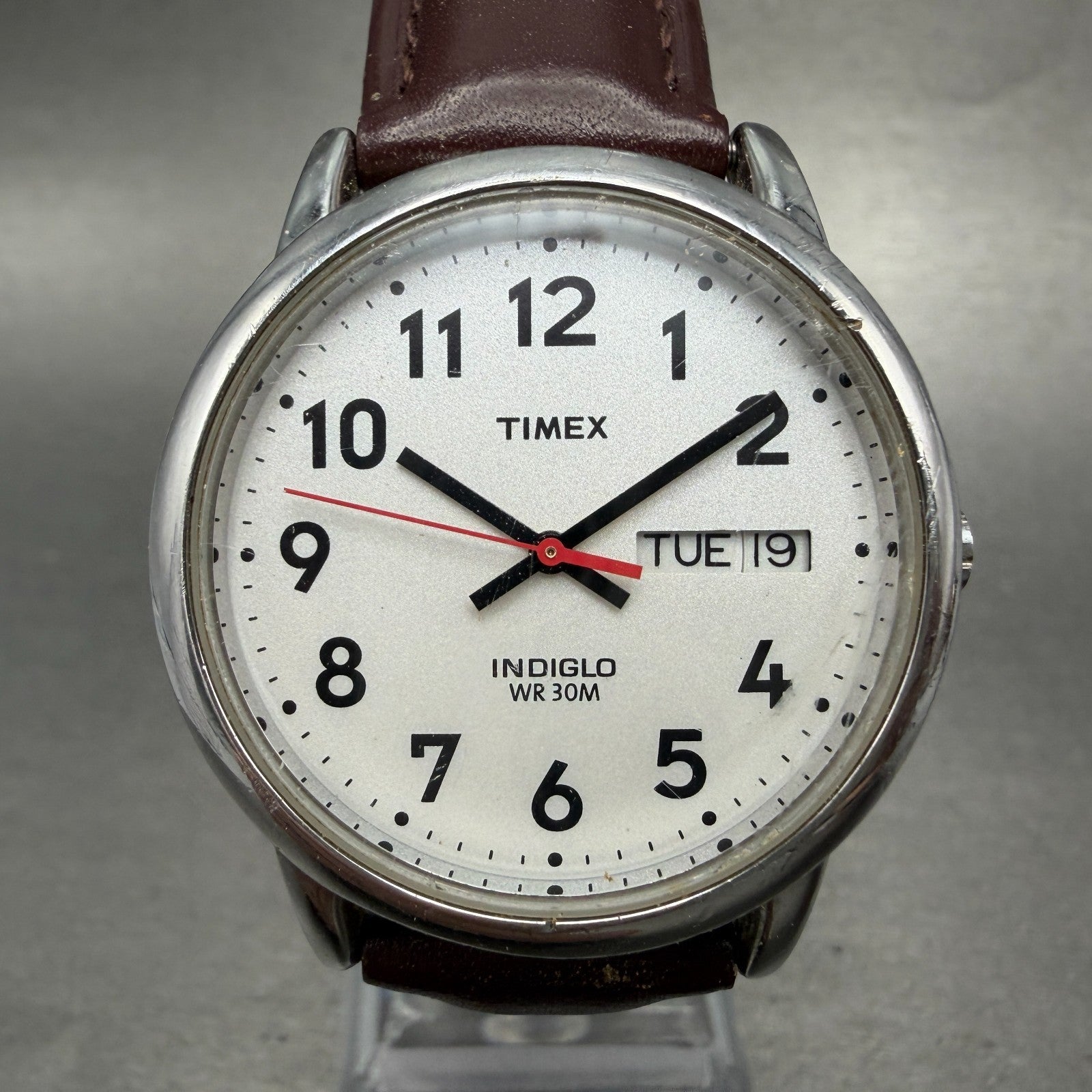Timex Easy Reader Watch Men 35mm Silver Dial Silver Tone Daydate T20041 New Batt0