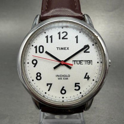 Timex Easy Reader Watch Men 35mm Silver Dial Silver Tone Daydate T20041 New Batt0