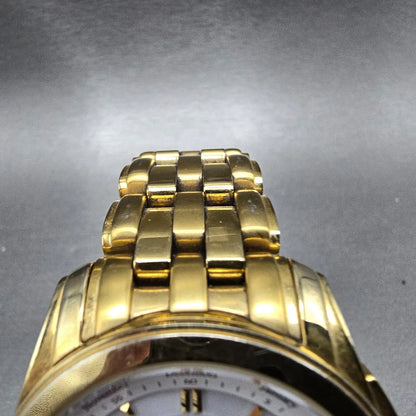 Citizen Eco-Drive Perpetual Calendar Watch Men 39mm White Dial Gold Alarm Runs4