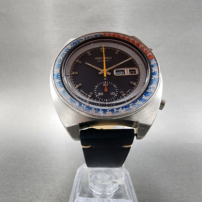 Seiko Pogue Chronograph Watch Men 41mm Blue Dial Steel Daydate 6139 Serviced5