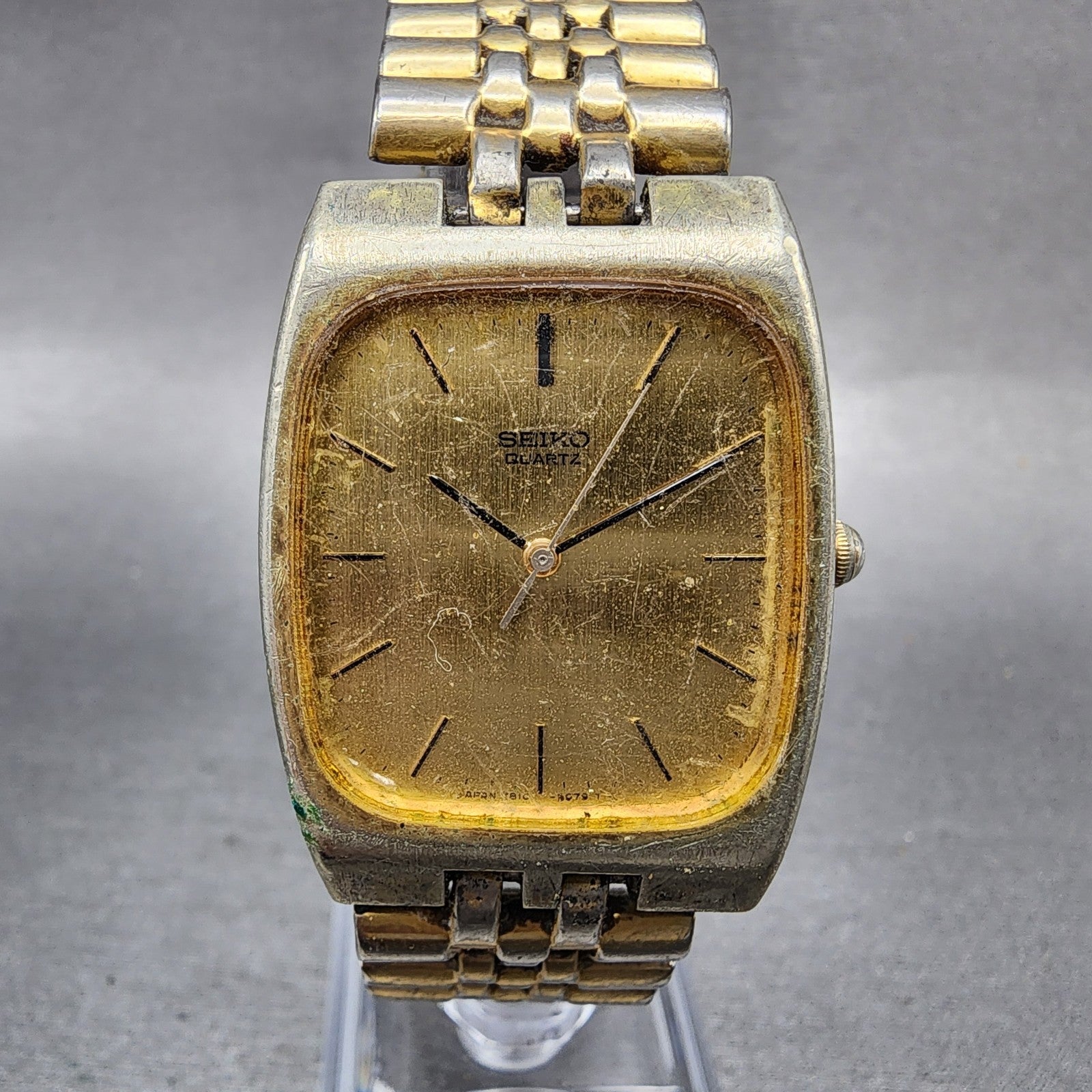 Seiko Watch Men 29mm Gold Dial Gold Tone Rectangle 78105079 New Battery B1230