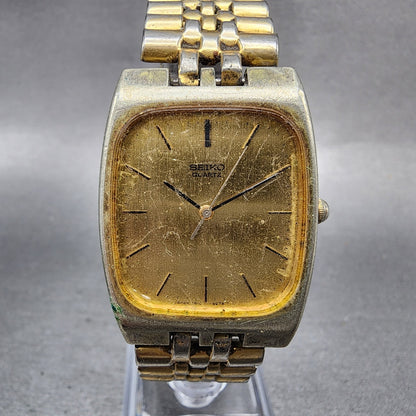 Seiko Watch Men 29mm Gold Dial Gold Tone Rectangle 78105079 New Battery B1230