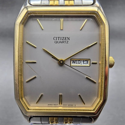 Citizen Tank Watch Men 27mm Silver Dial Two Tone Daydate 1000-S63871 New Battery1