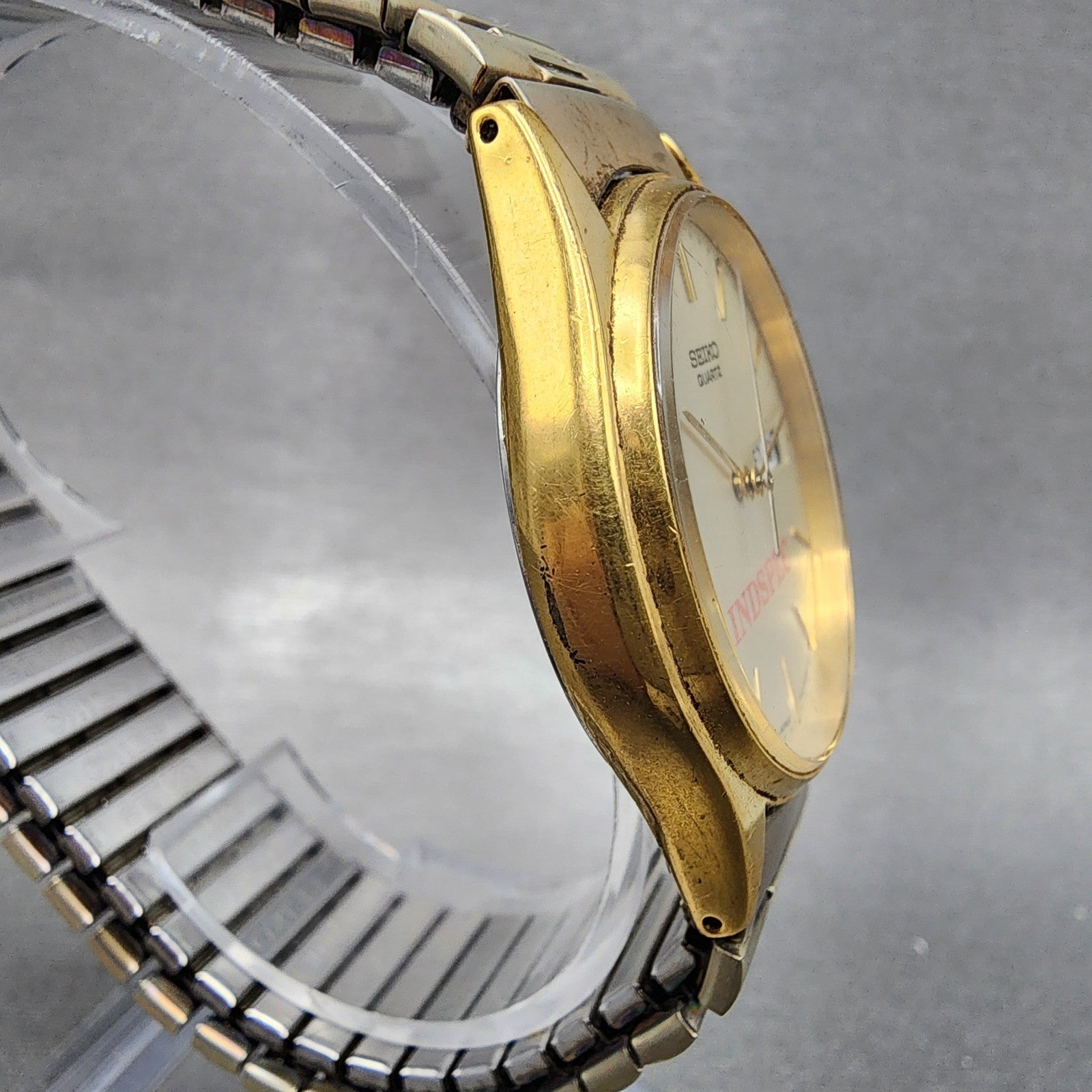 Seiko Watch Men 34mm Champagne Dial Gold Tone Daydate Round New Battery B4563
