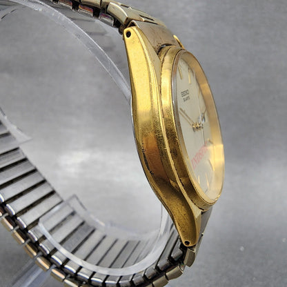 Seiko Watch Men 34mm Champagne Dial Gold Tone Daydate Round New Battery B4563