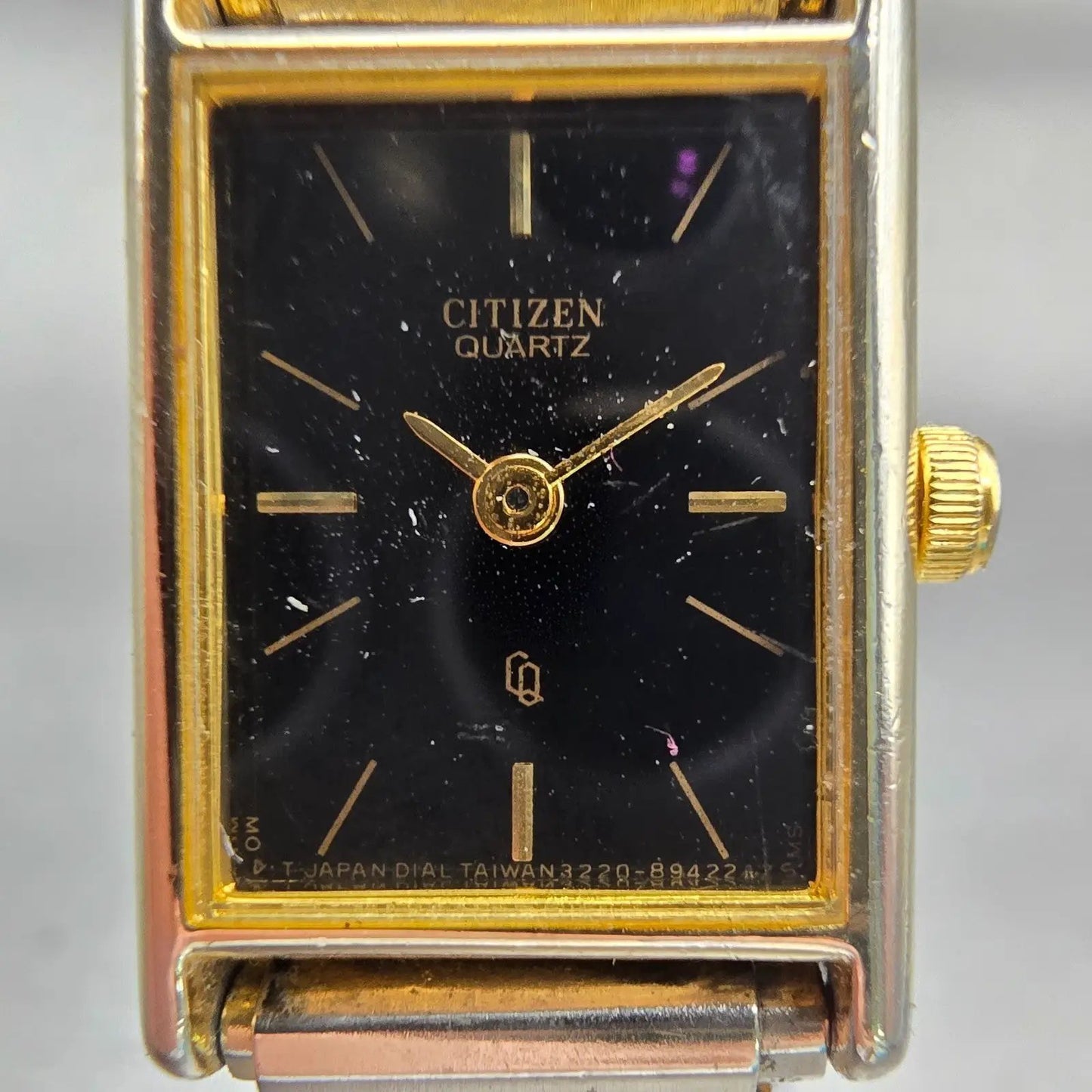 Citizen CQ Watch Women 17mm Black Dial Gold Tone Rectangle 3220-945174 New Batt1
