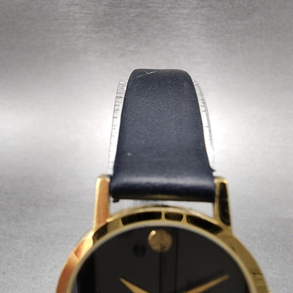 Movado Museum Watch Women 25mm Black Dial Gold Tone Round 8725832 New Batt B124