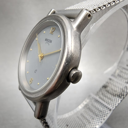 Boccia Titanium Watch Women 28mm Gray Dial Gray Tone Round Mesh Band New Battery2