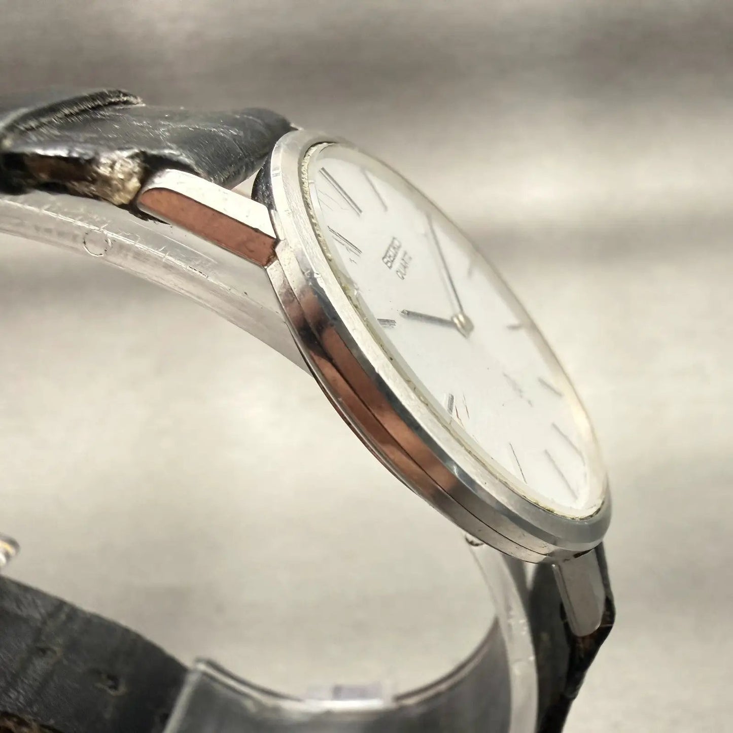 Seiko Watch Men 33mm White Dial Silver Tone Round 7820-9000 New Battery VTG3