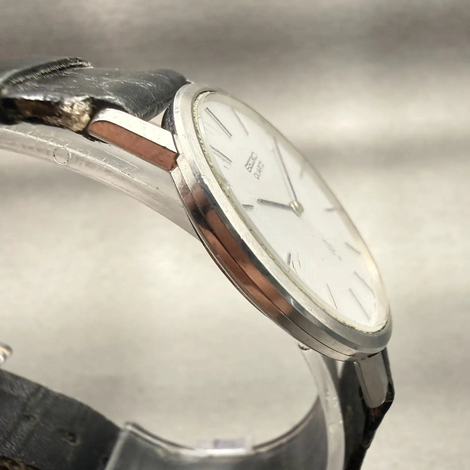 Seiko Watch Men 33mm White Dial Silver Tone Round 7820-9000 New Battery VTG3