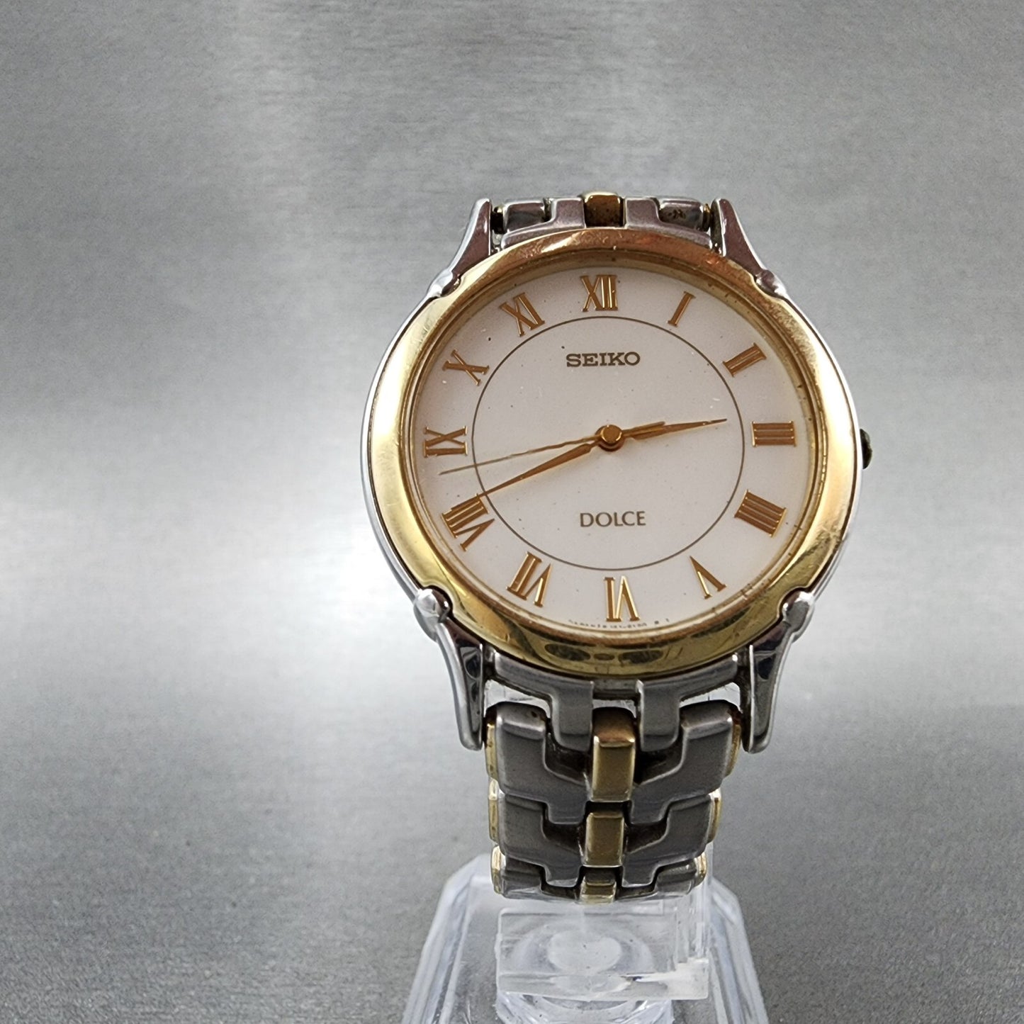 Seiko Dolce Watch Men 32mm White Dial Two Tone 8j416070 New Battery READ!!!5