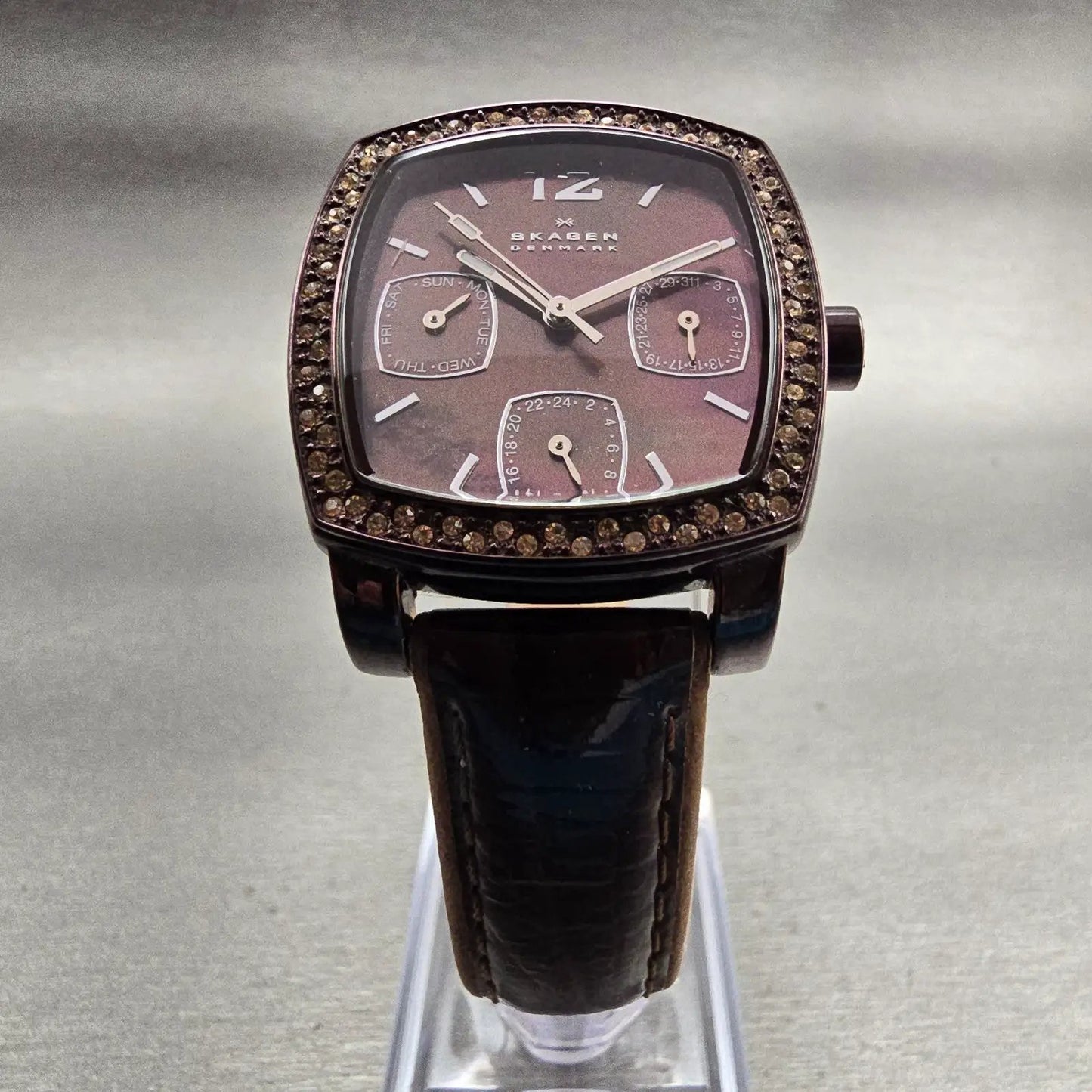 Skagen Watch Women 30mm MOP Dial Brown Tone Daydate Gemmed 558SMLD8A New Battery5