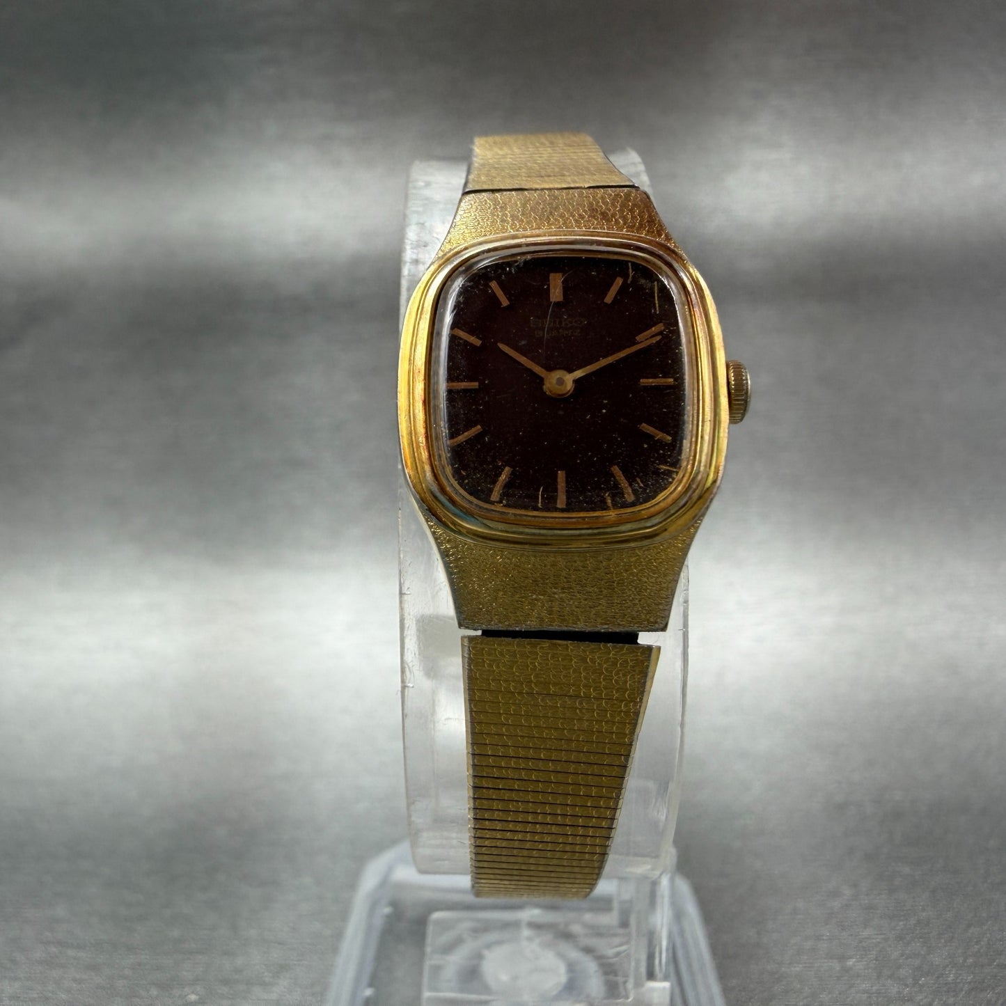 Seiko Watch Women 16mm Brown Dial Gold Tone Square 2C20-5770 New Battery5