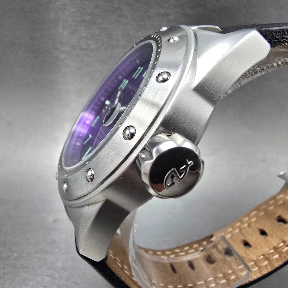Android Dive Watch Men 48mm Purple Dial Steel Date Round New Battery AD6412