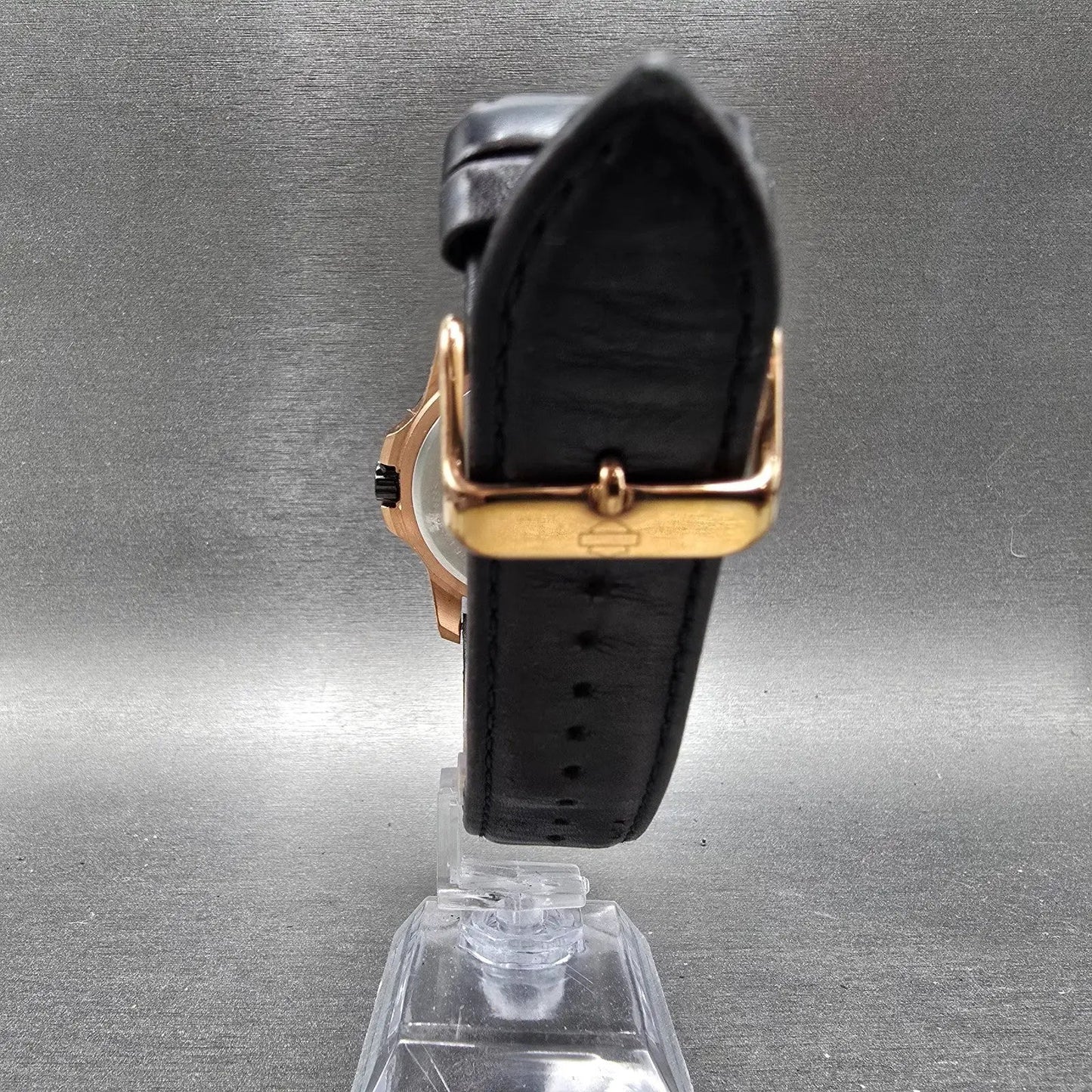 Bulova Harley Davidson Watch Men 43mm Black Dial Rose Gold Tone Date 78B115 Runs7