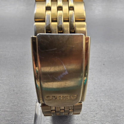 Seiko Watch Men 35mm Champagne Dial Gold Tone Daydate Round V743-9029 New Batt7