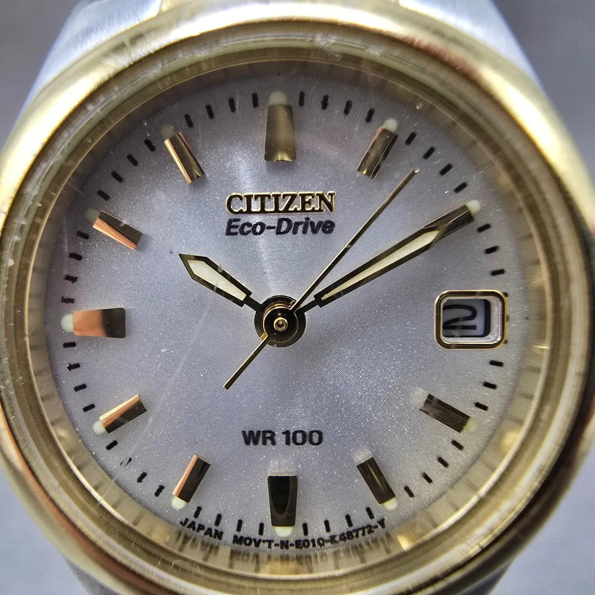 Citizen Eco-Drive Watch Women 25mm Silver Dial Two Tone Date Round Works E0101
