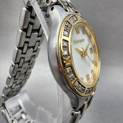 Yves Saint Laurent Watch Women 25mm MOP Dial Two Tone Diamond Bezel New Battery3