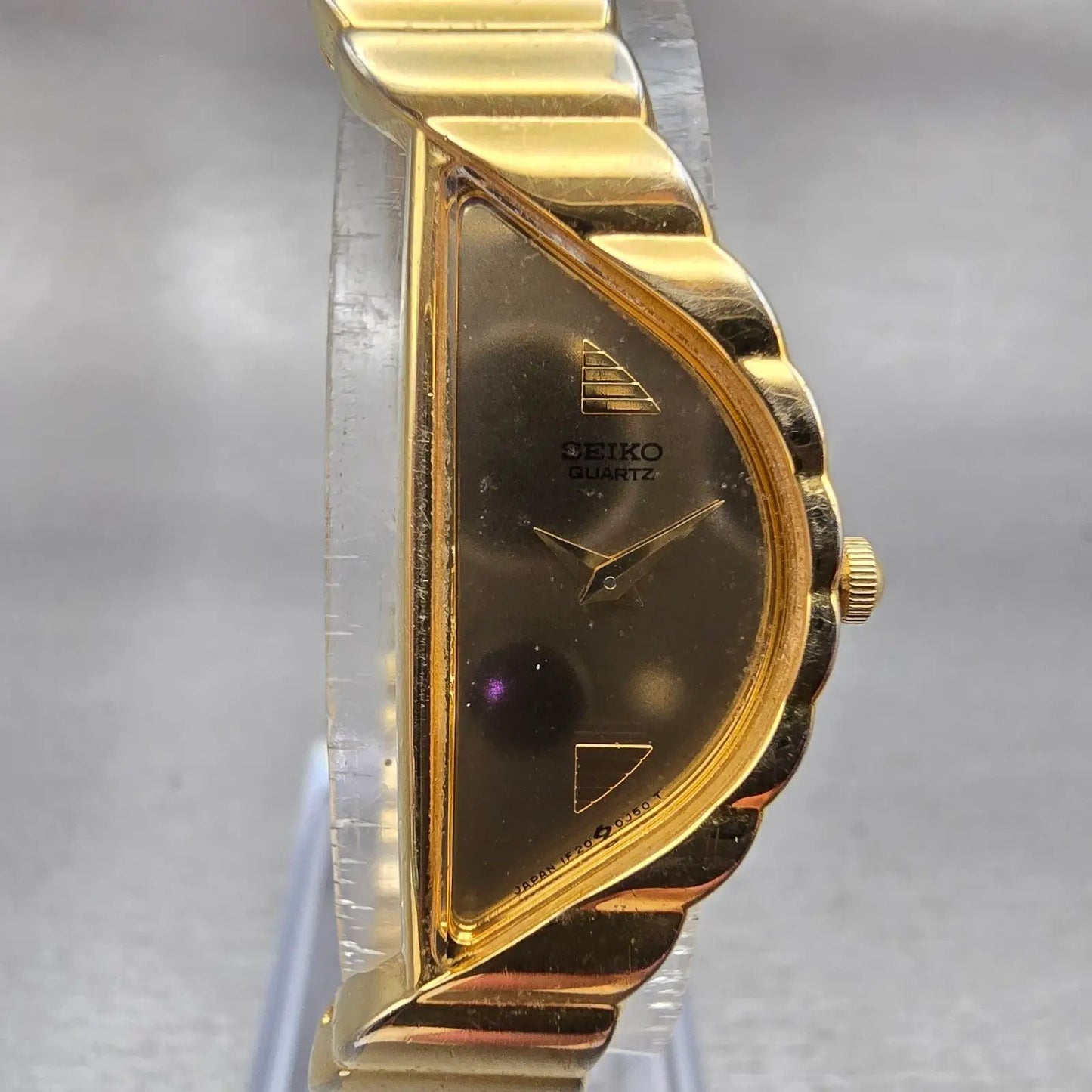 Seiko Halfmoon Watch Women 14mm Gold Dial Gold Tone Asymmetrical New Battery NEW1