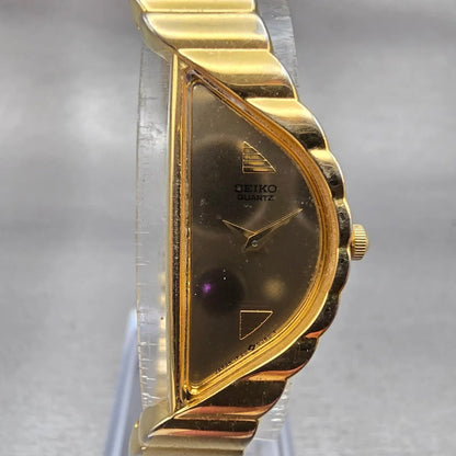 Seiko Halfmoon Watch Women 14mm Gold Dial Gold Tone Asymmetrical New Battery NEW1