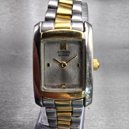 Citizen Watch Women 17mm Silver Dial Two Tone Rectangle 5920-S77112 New Battery0