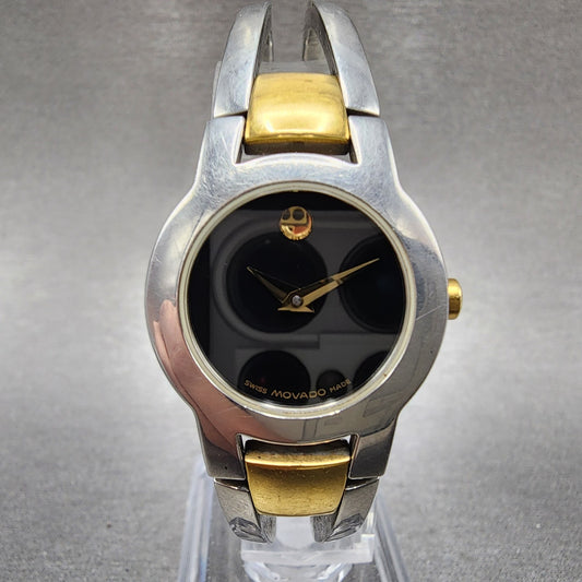 Movado Amorosa Watch Women 24mm Black Dial Two Tone Round 81 E4 1842 New Battery