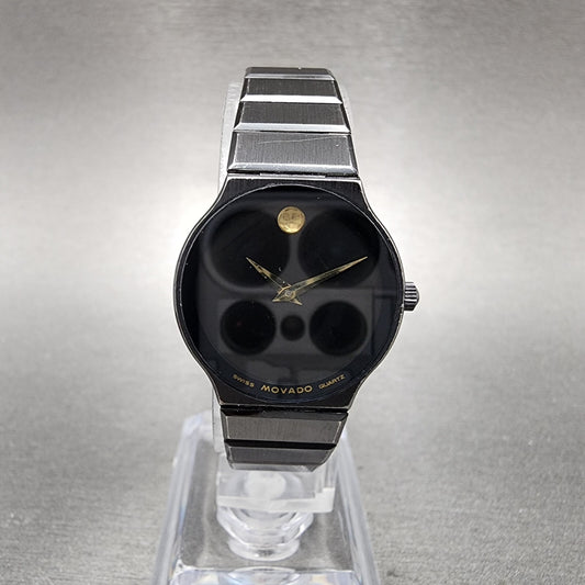 Movado Museum Watch Women 23mm Black Dial Black Tone Round 84 40 881 New BattA110