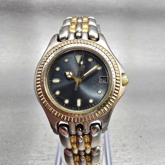 Citizen Watch Women 25mm Gray Dial Two Tone Date 6010-G14091 New Battery Vintage0