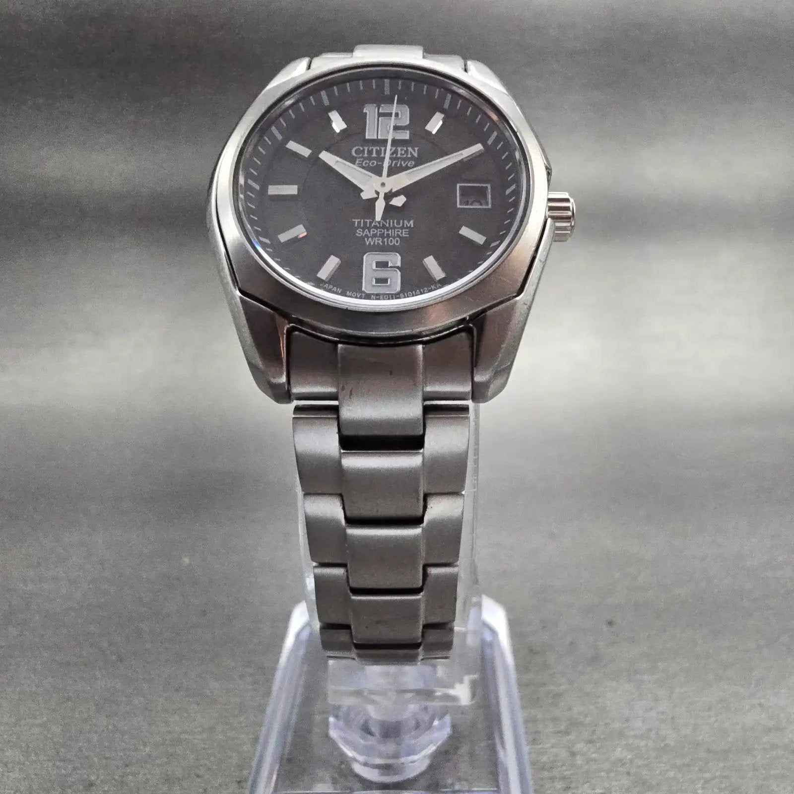 Citizen Eco-Drive Watch Women 27mm Black Dial Titanium Date E011-S068479 Works5