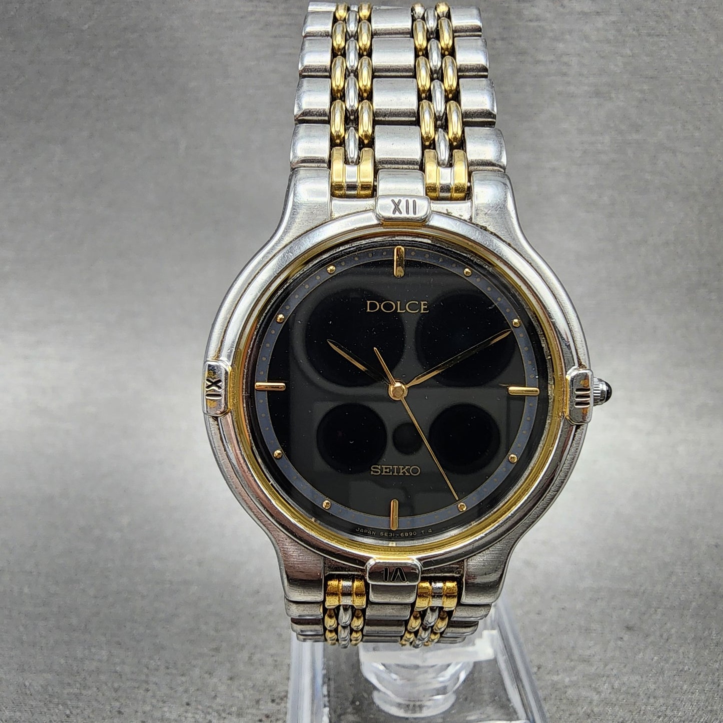 Seiko Dolce Watch Women 31mm Black Dial Two Tone Round 5e316000 New Battery0