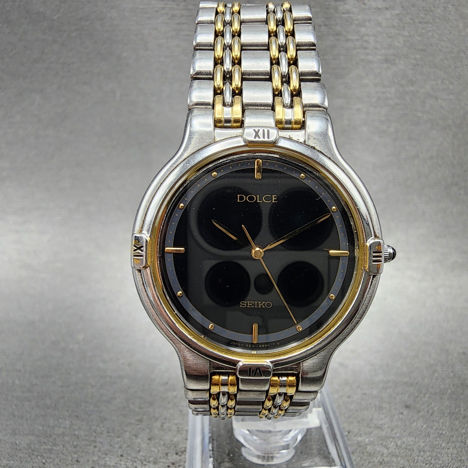 Seiko Dolce Watch Women 31mm Black Dial Two Tone Round 5e316000 New Battery0