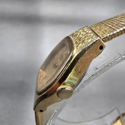 Seiko Watch Women 16mm Gold Dial Gold Tone Oval 2C21-5149 New Battery Vintage2