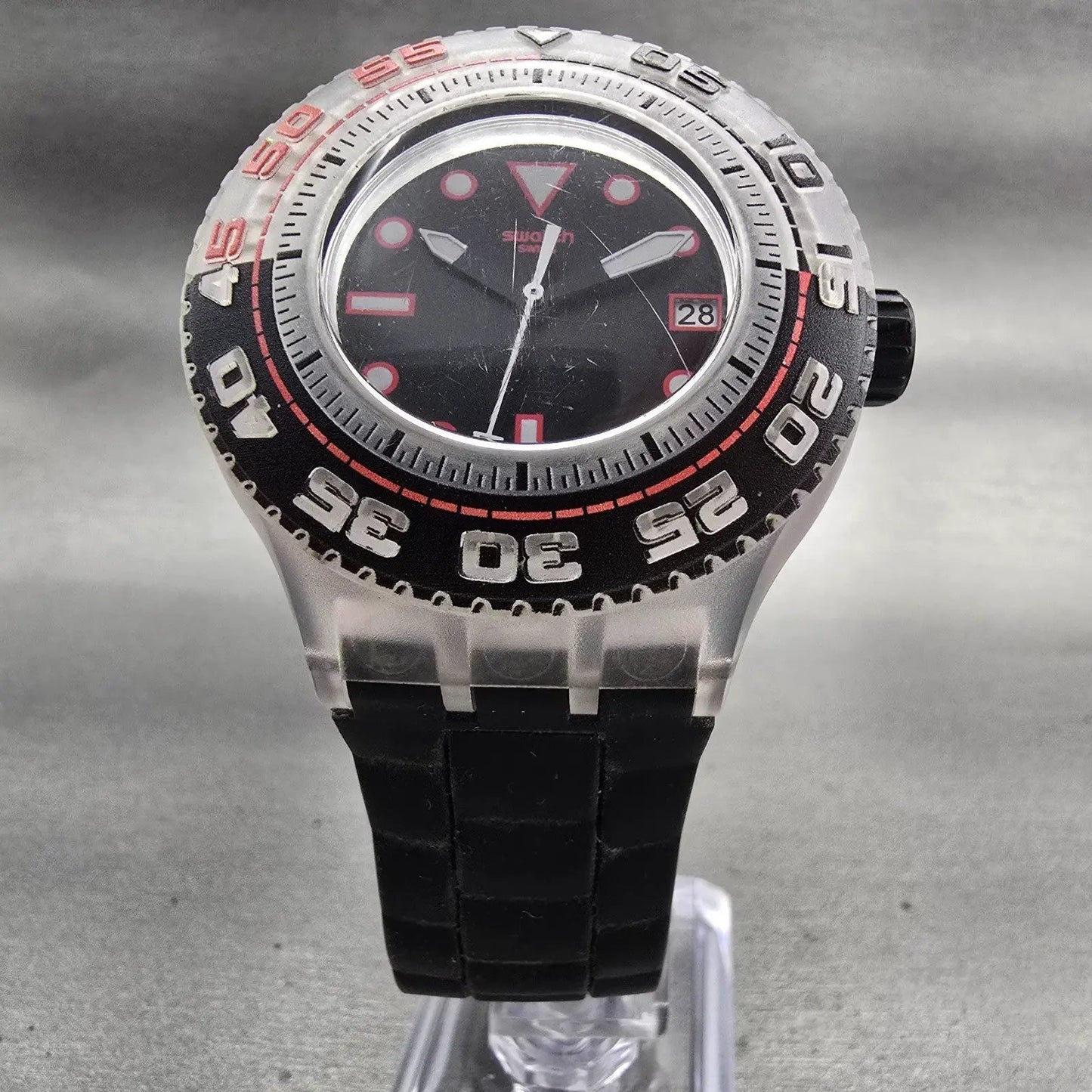Swatch Scuba Libre Stormy watch Men 44mm Black Dial Clear Date SUUK400 New BattG5